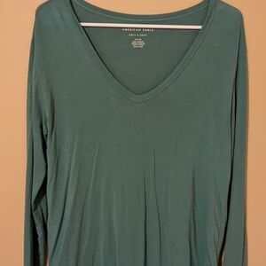 American Eagle Soft & Sexy Teal V-Neck Blouse